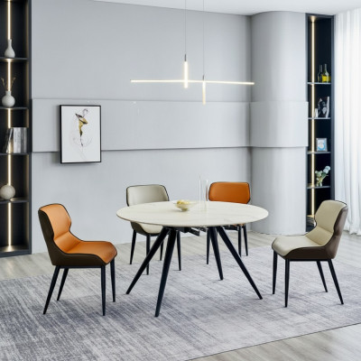 Dining room furniture luxury round table 6x textile chairs dining room set 7-piece