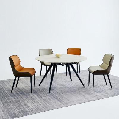 Dining room furniture luxury round table 6x textile chairs dining room set 7-piece