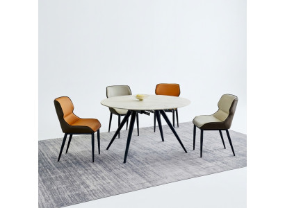 Dining room furniture luxury round table 6x textile chairs dining room set 7-piece