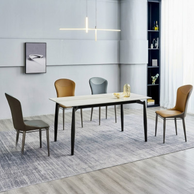 Dining room set designer white dining table 4x leather chairs seating group 5-piece