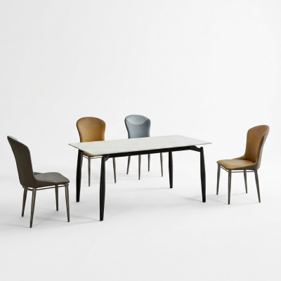 Dining room set designer white dining table 4x leather chairs seating group 5-piece
