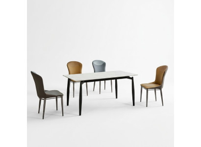 Dining room set designer white dining table 4x leather chairs seating group 5-piece