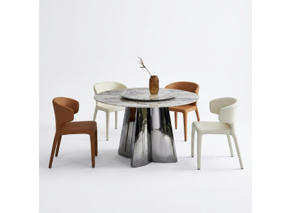 Designer round table luxury 4x leather chairs dining room set modern furniture