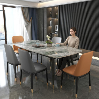 Luxurious dining table with 6 designer faux leather chairs, stylish dining set