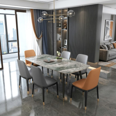 Luxurious dining table with 6 designer faux leather chairs, stylish dining set