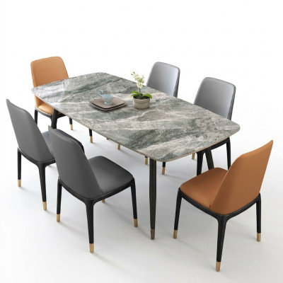 Luxurious dining table with 6 designer faux leather chairs, stylish dining set
