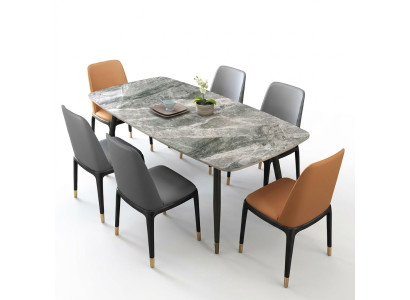 Luxurious dining table with 6 designer faux leather chairs, stylish dining set