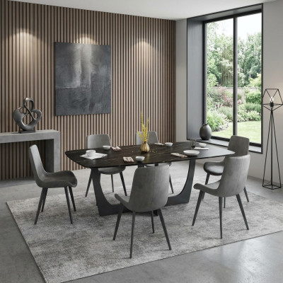 Modern dining room set rectangular dining table 6x faux leather chairs