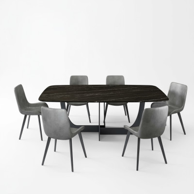 Modern dining room set rectangular dining table 6x faux leather chairs