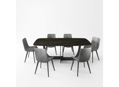 Modern dining room set rectangular dining table 6x faux leather chairs