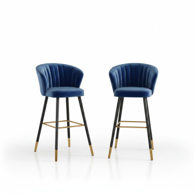 Blue bar stool designer furniture stainless steel upholstery single seater wooden legs