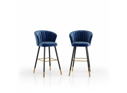 Blue bar stool designer furniture stainless steel upholstery single seater wooden legs