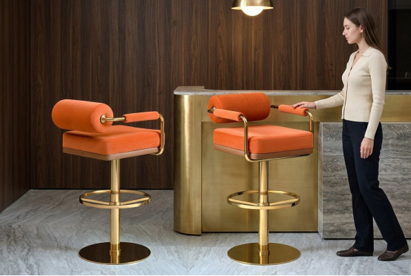 Orange barstool stainless steel seat noble single-seater modern lounge furniture