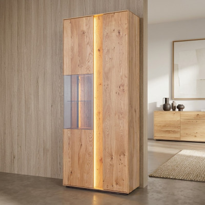 Living room brown wooden display cabinet LED display cabinet wood cabinet glass cabinet new