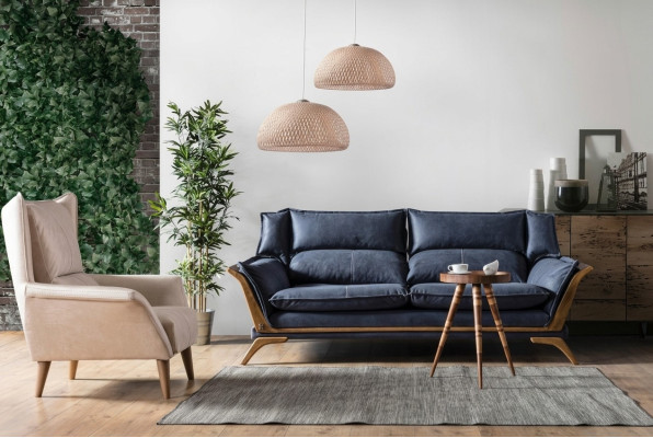 Blue-White Living Room Sofa Set Three-Seater Luxury Armchair Couch 2-piece