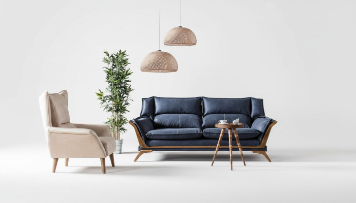Blue-White Living Room Sofa Set Three-Seater Luxury Armchair Couch 2-piece