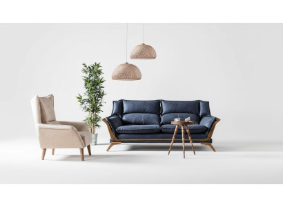 Blue-White Living Room Sofa Set Three-Seater Luxury Armchair Couch 2-piece