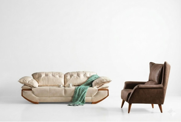 White-brown living room sofa set designer three-seater luxury armchair
