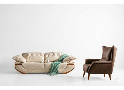 White-brown living room sofa set designer three-seater luxury armchair