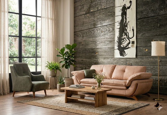 Upholstered Living Room Set Designer Three-Seater Luxury Textile Armchair 2-piece Set