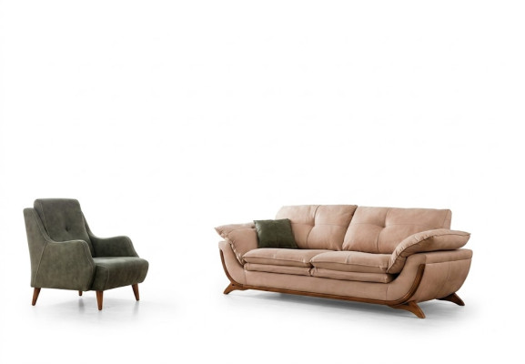 Upholstered Living Room Set Designer Three-Seater Luxury Textile Armchair 2-piece Set