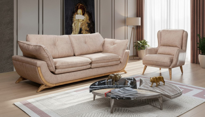 Beige seating ensemble luxury sofas designer sofa set 3+1 seater furniture