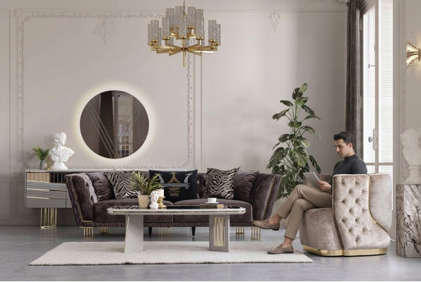Stylish couch set three-seater + armchair luxury living room seating furniture