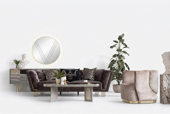 Stylish couch set three-seater + armchair luxury living room seating furniture