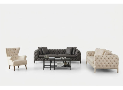White-Grey Living Room Chesterfield Sofa Set 4+3 Seater Luxury Armchair