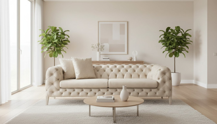 Living Room White Four-Seater Designer Luxury Sofa 4-Seater Upholstered Couch
