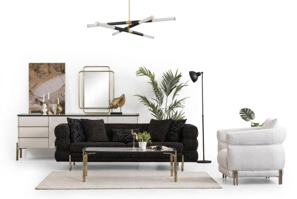 Living room sofa set designer black luxury three-seater white armchair