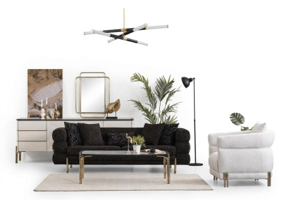 Living room sofa set designer black luxury three-seater white armchair