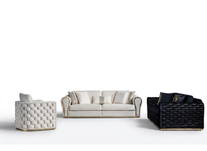 Blue-Beige Living Room Set Luxury Sofa Suite 3+3+1 Seater Design Couch