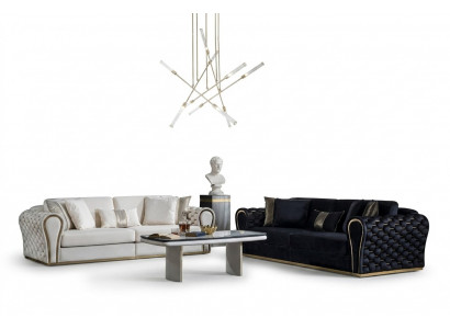 Black and white sofa set 3+3 designer seats luxury upholstery 2x sofas