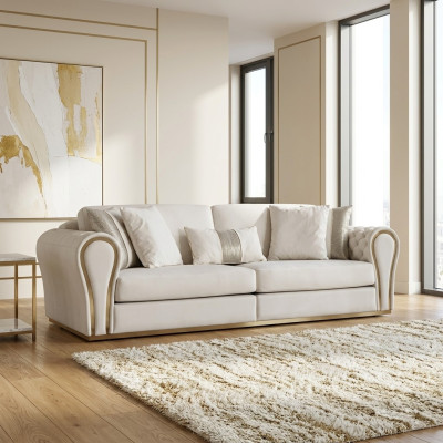 White three-seater designer upholstered sofa luxury 3-seater textile seating furniture