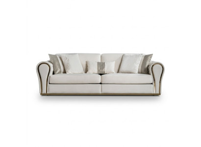 White three-seater designer upholstered sofa luxury 3-seater textile seating furniture