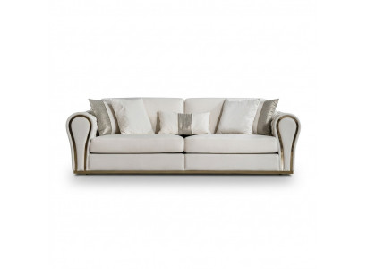 White three-seater designer upholstered sofa luxury 3-seater textile seating furniture