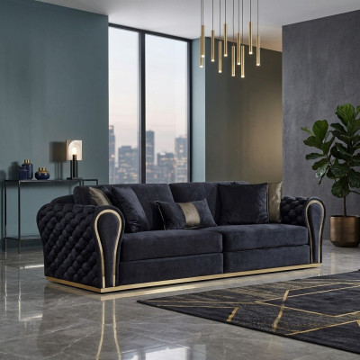 Stylish Black 3-Seater Luxury Living Room Sofa Upholstery
