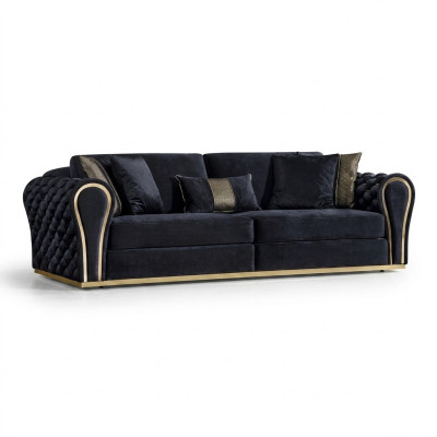 Stylish Black 3-Seater Luxury Living Room Sofa Upholstery