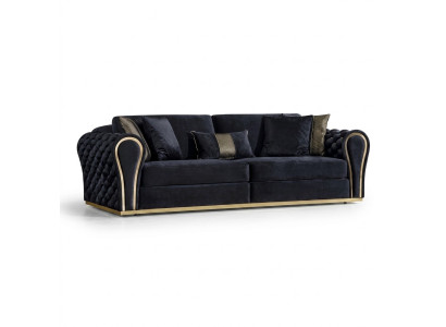 Stylish Black 3-Seater Luxury Living Room Sofa Upholstery