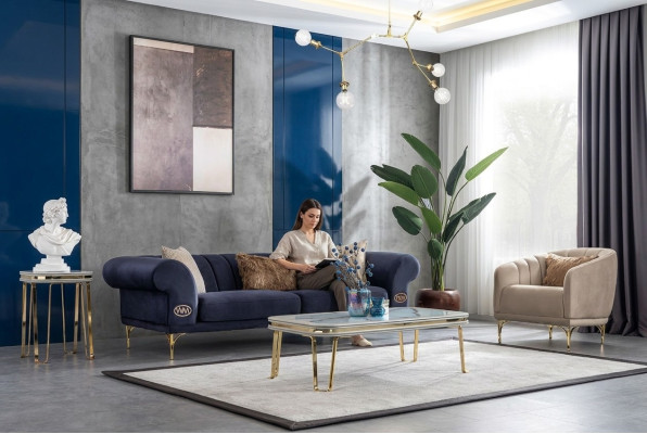 Modern blue-beige sofa set designer 3+1-seater luxury living room armchair
