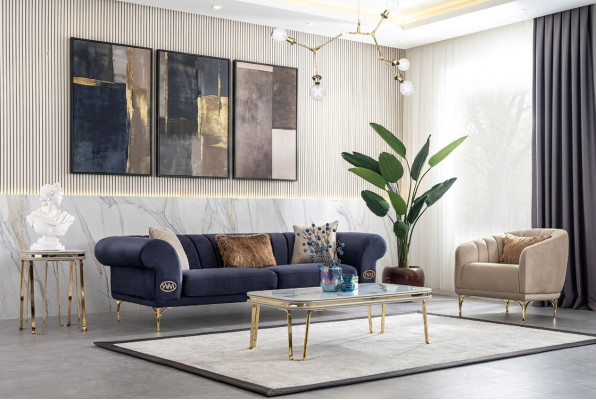 Modern blue-beige sofa set designer 3+1-seater luxury living room armchair