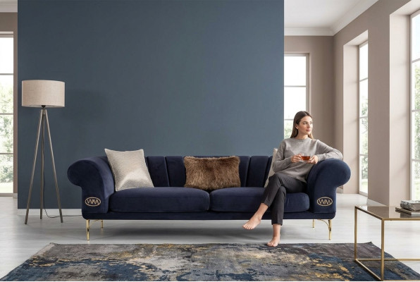 Blue living room couch designer 3-seater upholstered couches seating furniture new