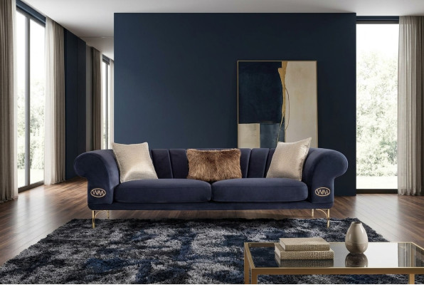 Blue living room couch designer 3-seater upholstered couches seating furniture new