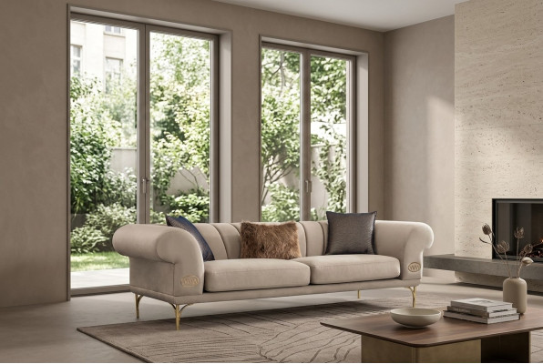 Beige three-seater luxury upholstered sofa living room seating furniture 3-seater new
