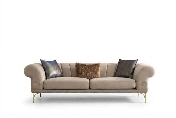Beige three-seater luxury upholstered sofa living room seating furniture 3-seater new