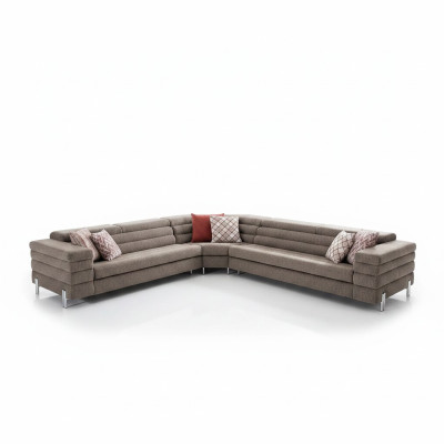 Modern L-shaped beige corner sofa living room upholstered couches wooden frame