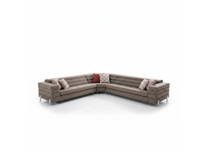 Modern L-shaped beige corner sofa living room upholstered couches wooden frame