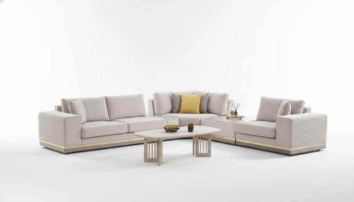 Living room light beige sectional sofa L-shape couch modern textile sofa furniture