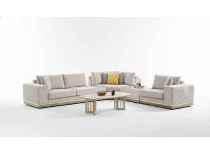 Living room light beige sectional sofa L-shape couch modern textile sofa furniture